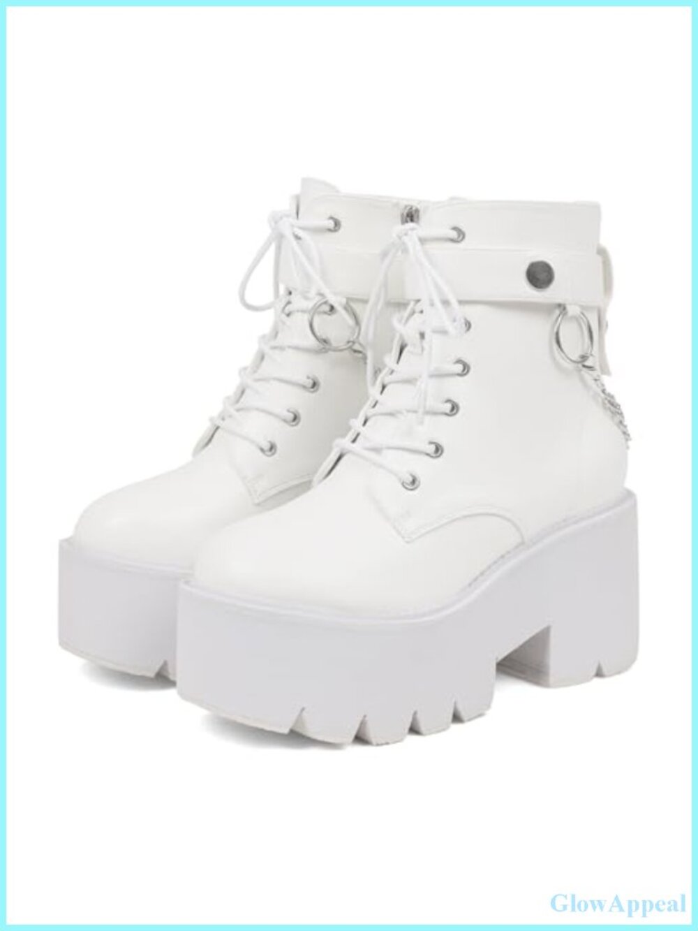 Women's Platform Combat Boots Goth Ankle Booties Faux Leather Punk Chain